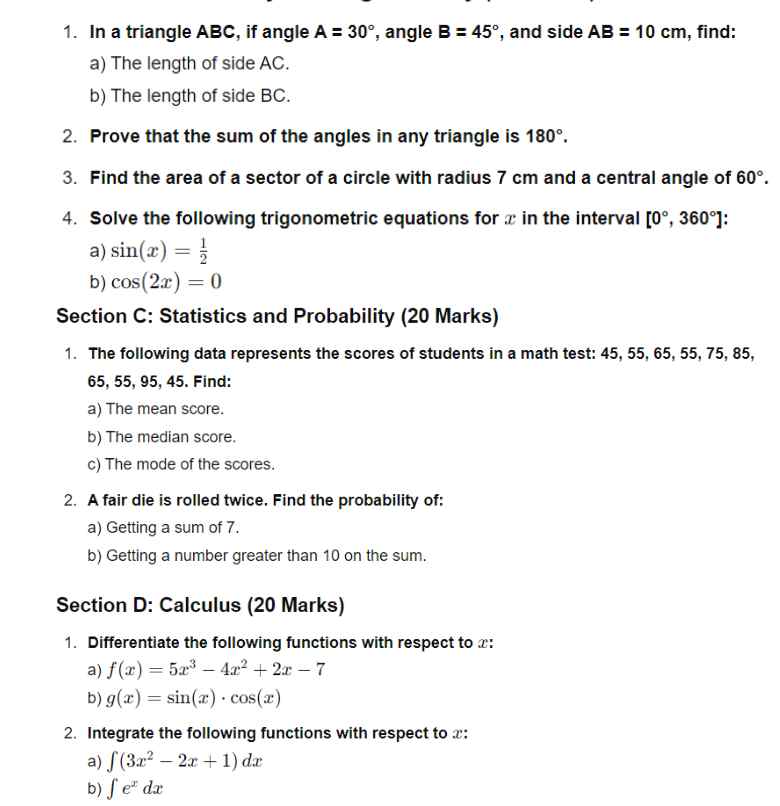 Mathematics - Second Term Examination