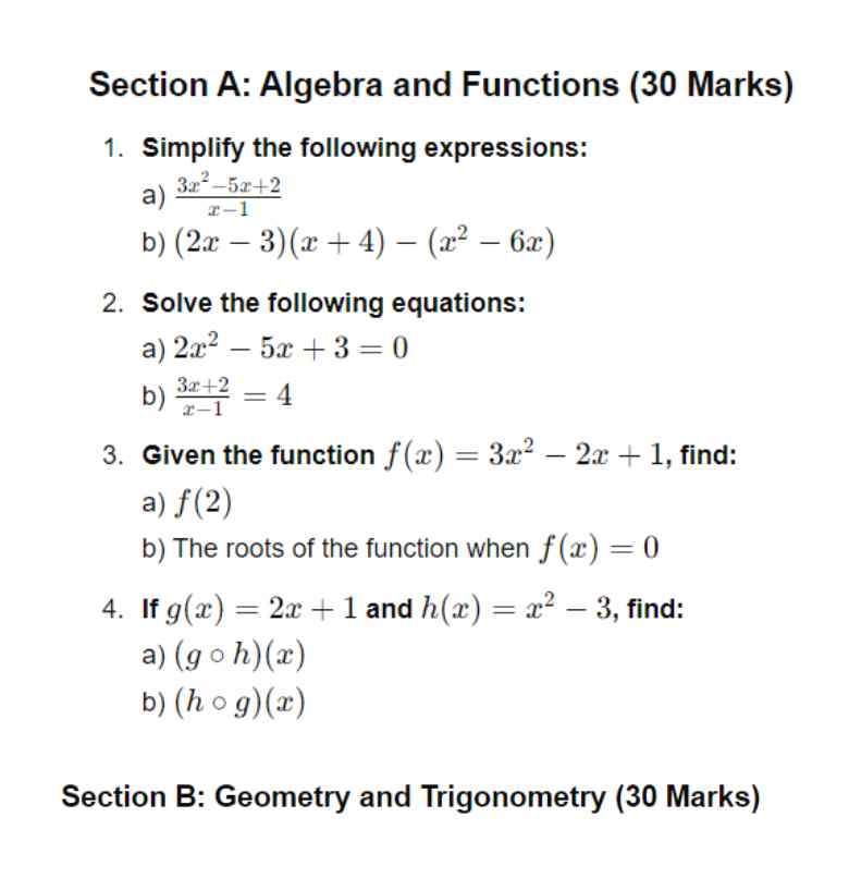 Mathematics - Second Term Examination